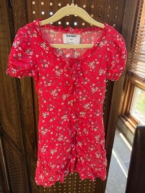 Old Navy Bright Red Floral Tie-Front Mini Dress